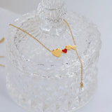 18K Peach Heart Tassel Red Love Pearl Necklace