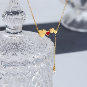 18K Peach Heart Tassel Red Love Pearl Necklace