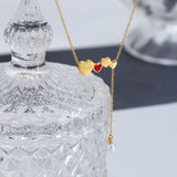 18K Peach Heart Tassel Red Love Pearl Necklace