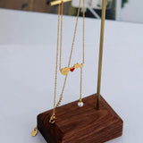 18K Peach Heart Tassel Red Love Pearl Necklace