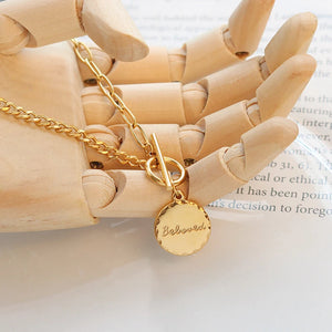 18K Light OT Buckle Letter Double Spell Clavicle Necklace Chain Pendant