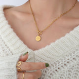 18K Light OT Buckle Letter Double Spell Clavicle Necklace Chain Pendant