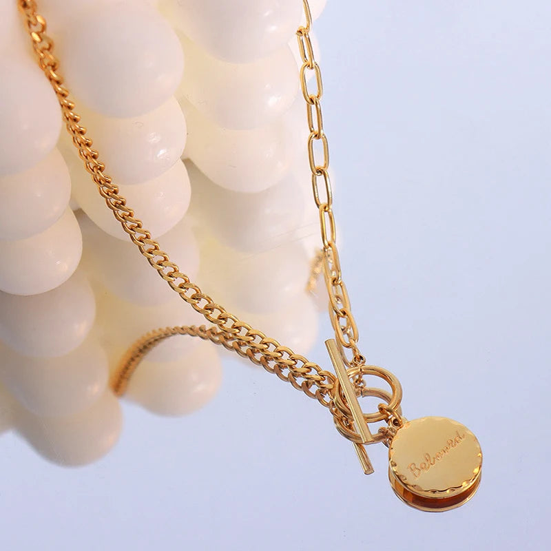 18K Light OT Buckle Letter Double Spell Clavicle Necklace Chain Pendant