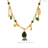 18K Pearl Zircon Jade Choker Necklace