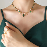 18K Pearl Zircon Jade Choker Necklace