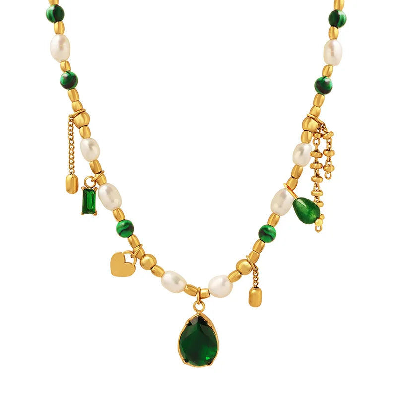 18K Pearl Zircon Jade Choker Necklace