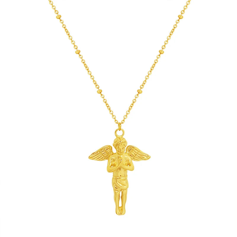 18K Light Prayer Angel Boy Clavicle Necklace Pendant Amulet Pendant