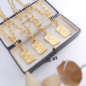 18K Retro Portrait Clavicle Chain Necklace Pendant Jewelry