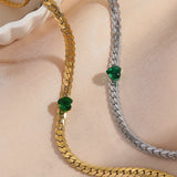 18K Light Snake Bone Chain Necklace with Zircon Crystal Choker