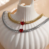 18K Light Snake Bone Chain Necklace with Zircon Crystal Choker