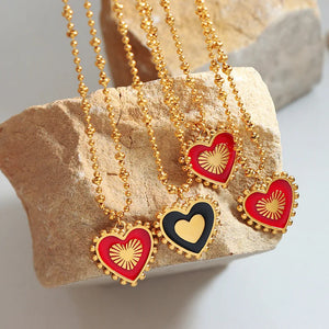18K Light Stitching Heart Love Double-sided Pendant Necklace