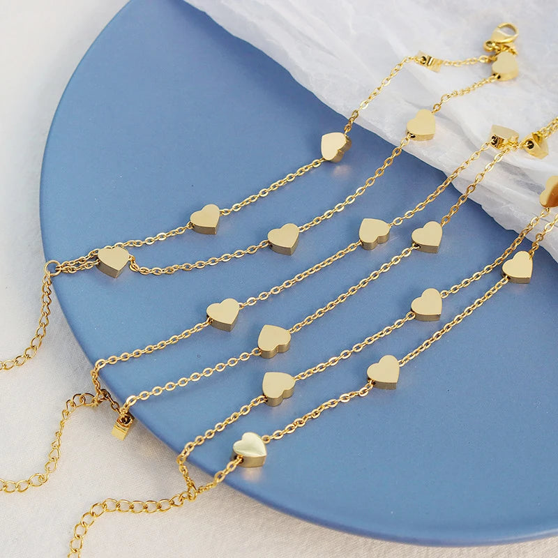 18K Light Vintage Double Peach Heart Chain Bracelet Wrap For Female Jewelry