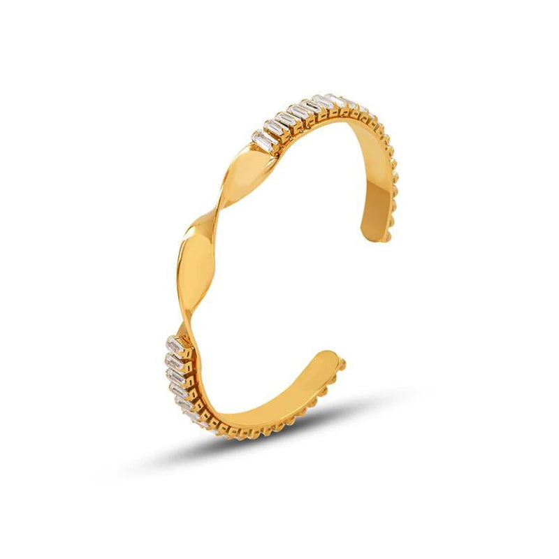 18K Light Zircon Geometry Bangle Bracelet Cuff Jewelry