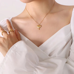 18K Zircon Inlay Pendant Necklace & Earrings Set