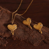 18K Zircon Inlay Pendant Necklace & Earrings Set