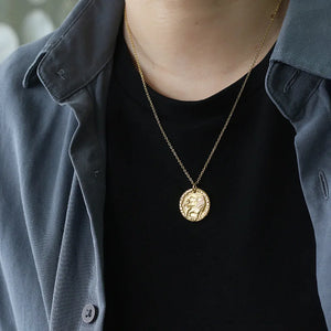 18K Male Lion Coin Chain Clavicle Necklace for Women