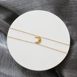 18K Double Layer Moon Bracelet Tin Foil Texture Crescent Moon Bangles