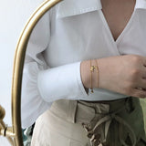 18K Double Layer Moon Bracelet Tin Foil Texture Crescent Moon Bangles