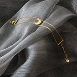 18K Double Layer Moon Bracelet Tin Foil Texture Crescent Moon Bangles