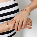 Minimalist Green Agate Bracelet Bangle for Women