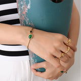Minimalist Green Agate Bracelet Bangle for Women