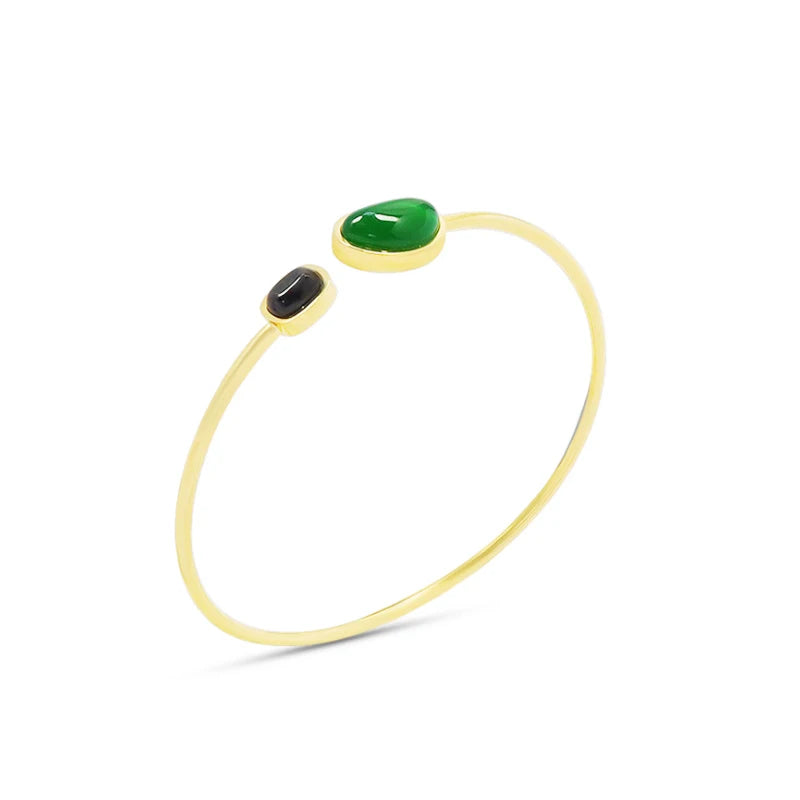 Minimalist Green Agate Bracelet Bangle for Women