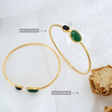 Minimalist Green Agate Bracelet Bangle for Women