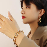 18K Minimalist Embossed Chain Bracelet Set For Women