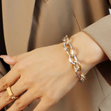 18K Minimalist Embossed Chain Bracelet Set For Women