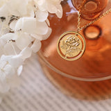 18K Flower Hollow Rose Circle Charm Choker Necklace