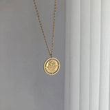 18K Flower Hollow Rose Circle Charm Choker Necklace
