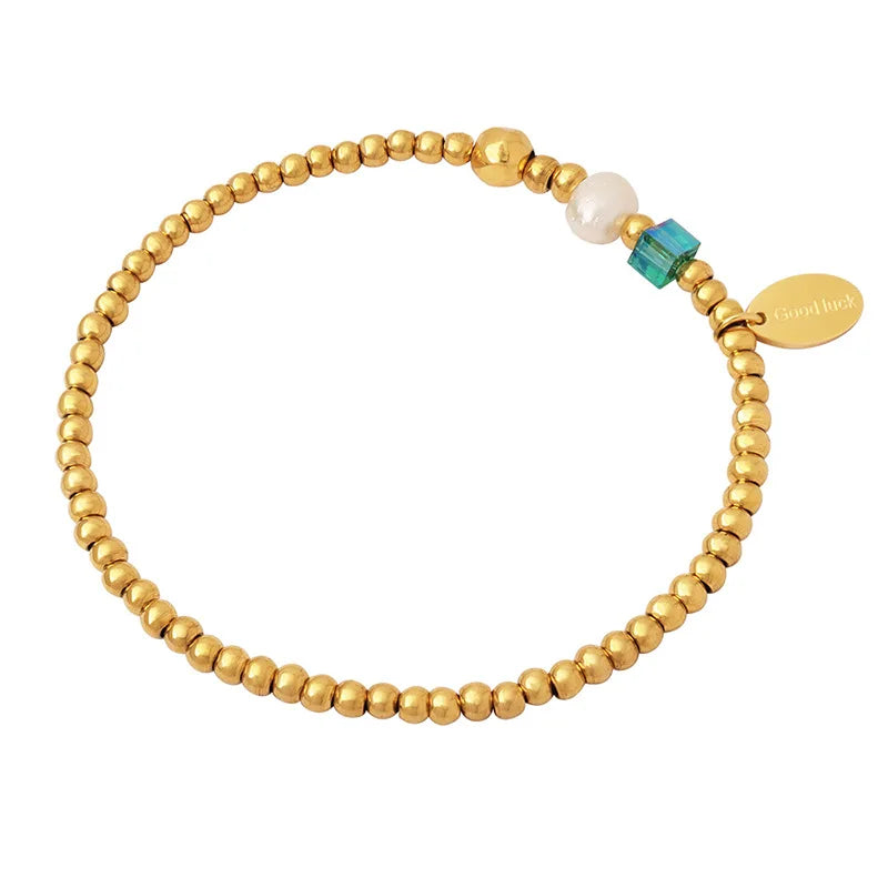 18K Freshwater Pearl Panel Bead Bracelet Crystal Stone Jewelry