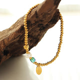 18K Freshwater Pearl Panel Bead Bracelet Crystal Stone Jewelry