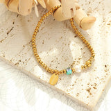 18K Freshwater Pearl Panel Bead Bracelet Crystal Stone Jewelry