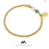 18K Freshwater Pearl Panel Bead Bracelet Crystal Stone Jewelry