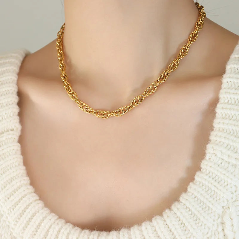 18K Minimalist Interlocking Thick Chain Necklace Set