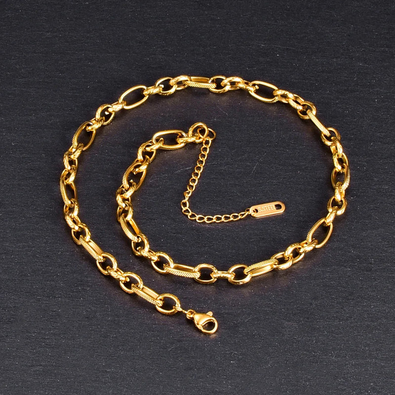 18K Minimalist Retro Chain Texture Clavicle Necklace Choker for Women