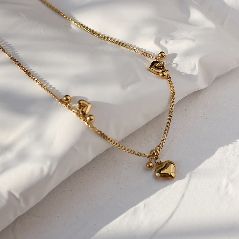 18K Minimalist Love Beads Peach Heart Chain Necklace Jewelry