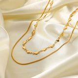 18K Love Heart Double Necklace Snake Bone Chain Jewelry