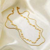 18K Love Heart Double Necklace Snake Bone Chain Jewelry
