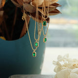 Minimalist Green Crystal Clavicle Chain Necklace Pendant