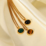 Minimalist Oval Tiger Eye Necklace Pendant Earrings Set