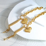 18K Cuban Chain Love Bracelet Peach Heart Jewelry
