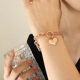 18K Cuban Chain Love Bracelet Peach Heart Jewelry