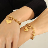 18K Cuban Chain Love Bracelet Peach Heart Jewelry