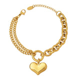 18K Cuban Chain Love Bracelet Peach Heart Jewelry