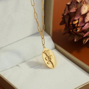 Minimalist Rose Oval Pendant Necklace Clavicle Chain Jewelry