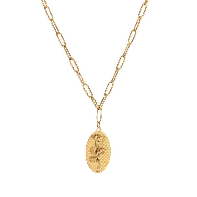Minimalist Rose Oval Pendant Necklace Clavicle Chain Jewelry