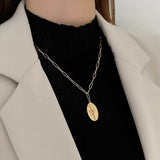 Minimalist Rose Oval Pendant Necklace Clavicle Chain Jewelry
