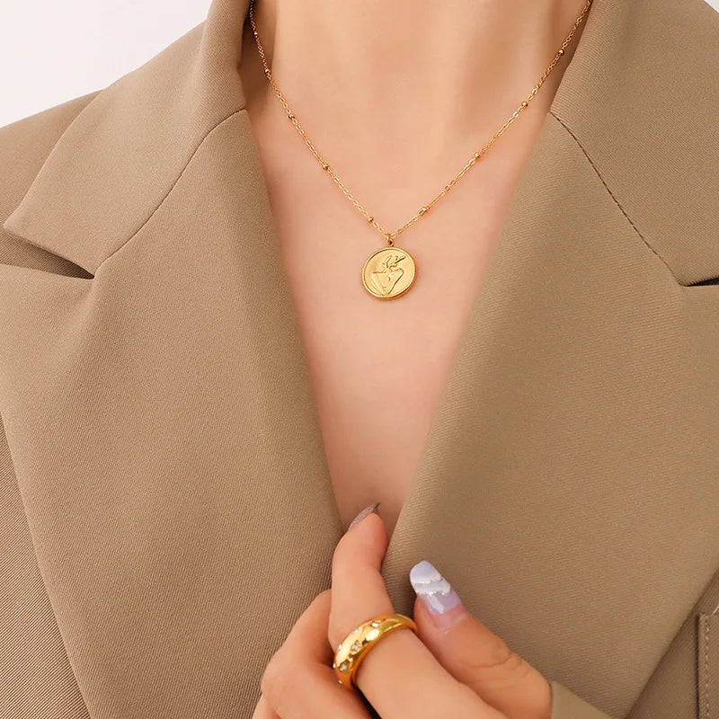 Minimalist Round Geometric Hug Necklace Pendant Coin Charms Jewelry